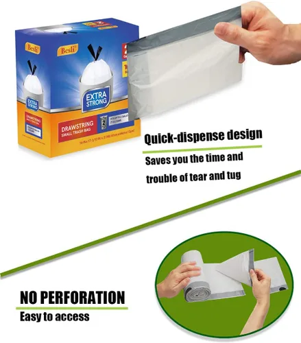 Miniatura 2 de Besli Bolsa de basura pequeña con cordón de 2 galones, 100 unidades (blanco, 2 galones)