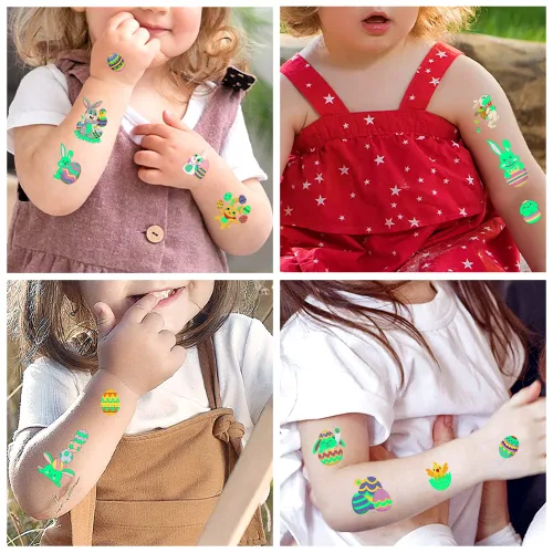 Miniatura 3 de 80 tatuajes temporales luminosos de Pascua para niños, que brillan en la oscuridad, canasta de Pascua, tatuajes de fiesta, tatuajes, huevos