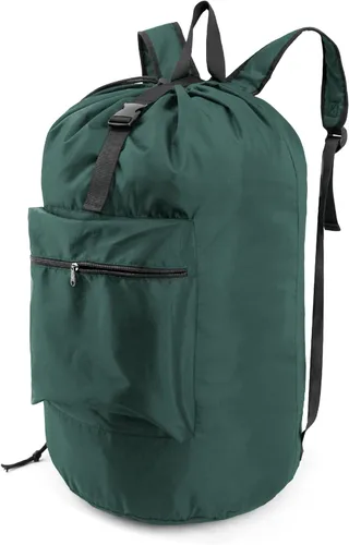 Miniatura 14 de BeeGreen Mochila de lavandería verde musgo para viaje, bolsa de lavandería con correas de hombro ajustables y cierre de cordón, XL bolsa