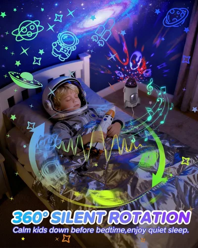 Miniatura 2 de Proyector de luz nocturna de cohete para niños y niños pequeños, juguetes sensoriales con música y películas, lámpara de luz nocturna de astronauta