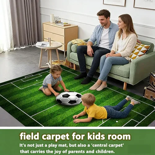Miniatura 2 de Alfombra de campo de fútbol infantil de 2.6 x 4 pies para dormitorio de niños, alfombra de campo de fútbol verde antideslizante, alfombra