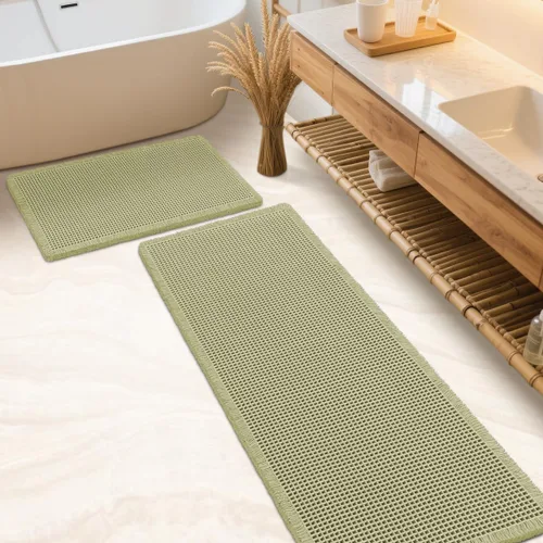 Miniatura 43 de IM HOME Tapete de baño de punto gofre, color caqui, de 24 x 17 pulgadas, tejido bohemio, moderno, absorbente, antideslizante, suave, lavable