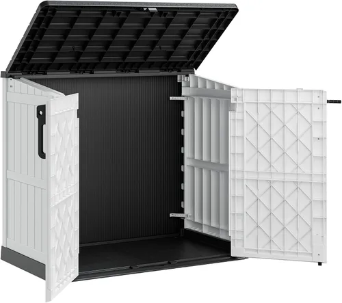 LHBcraft Armario de almacenamiento para exteriores de 36 pies cúbicos con puertas con cerradura, cobertizo de almacenamiento horizontal portátil,