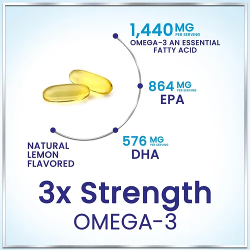 Miniatura 3 de Suplementos de aceite de pescado Omega 3 – 2400 mg de aceite de pescado por porción – Omega-3 de triple fuerza con ácidos grasos EPA y DHA – Apoyo