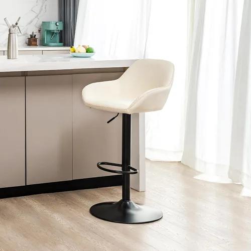 Miniatura 4 de Glitzhome Taburete de bar giratorio, taburetes de bar ajustables con soporte trasero y reposapiés, silla de bar tapizada de piel sintética