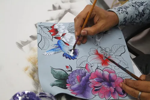 Miniatura 35 de Anna by Anuschka Organizador de viaje con cremallera de dos caras de cuero genuino pintado a mano para mujer