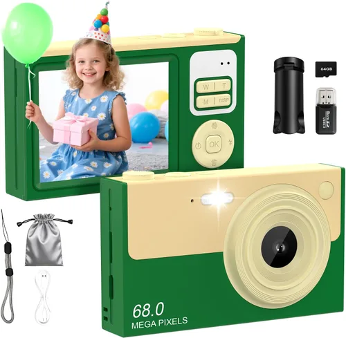 Miniatura 13 de Cámara digital para niños y principiantes, cámara digital 4K con tarjeta SD de 64 GB, zoom 16X, cámara compacta de apuntar y disparar con pantalla