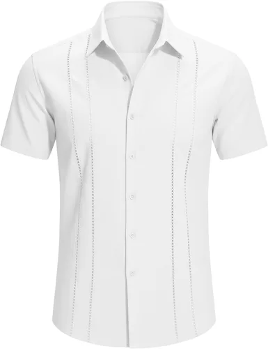 Miniatura 5 de Camisa elegante para hombre - Camisa de playa de lino transpirable de manga corta con botones