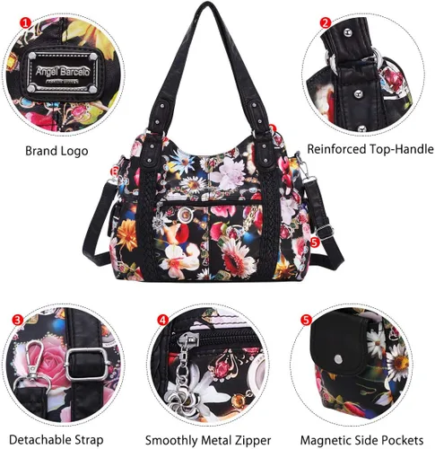 Miniatura 111 de Angel Barcelo - Bolsa de hombro amplia para mujer, diseño Hobo, cuero lavado