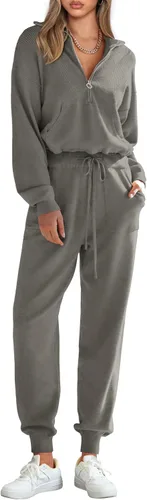 Miniatura 85 de PRETTYGARDEN Conjunto de suéter de 2 piezas para mujer, sudadera con cremallera, pantalones deportivos, ropa casual