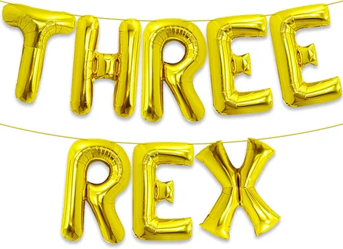 Katchon, Enormes globos dorados de tres Rex – 16 pulgadas | Tres decoraciones de cumpleaños Rex para niño | Decoraciones de cumpleaños de dinosaurio