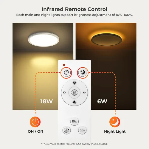 Miniatura 6 de Matane Lámpara de techo empotrada con control remoto, luz nocturna de 8.7 pulgadas, 18 W, 3000 K-6500 K, ajustable, luces LED de bajo perfil