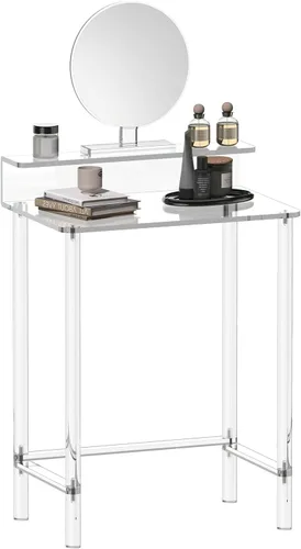 Miniatura 8 de Eglaf - Escritorio pequeño de acrílico, mesa de tocador moderna con soporte de escritorio 23.6'' L x 15.8'' W x 33.9'' H, Clear Makeup Table