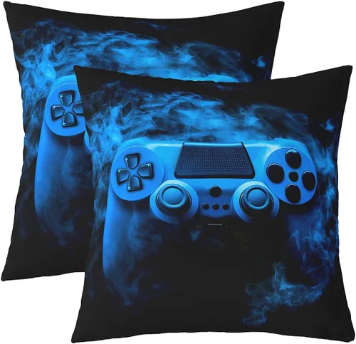 Miniatura 14 de Juego de 2 fundas de almohada con estampado de consola de videojuegos, para el hogar, sala de estar, notas temáticas musicales reversibles