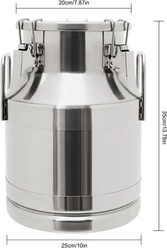 Miniatura 2 de LOYALHEARTDY Lata de leche de 10L/2.64 galones, latas de transporte de leche de acero inoxidable, cubo de vino, jarra, jarra de aceite, barril