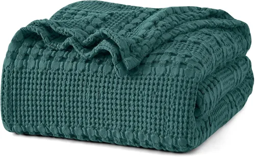 Miniatura 23 de PHF - Manta tejida de punto gofre 100% algodón, suave, ligera, transpirable, acogedora, de verano, para sofá y cama, tejida, estética, decoración