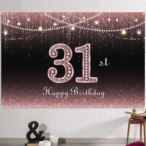HAMIGAR Fondo de pancarta de feliz cumpleaños número 31 de 6 x 4 pies, decoraciones de cumpleaños de 31 años, suministros de fiesta para mujeres,