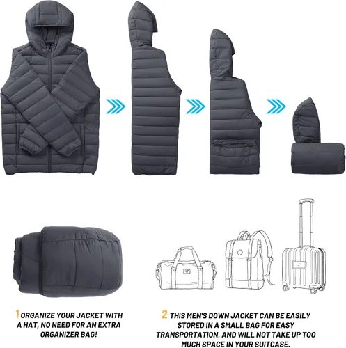 Miniatura 4 de TACVASEN Chaqueta acolchada con capucha para hombre, impermeable, impermeable, con aislamiento, ligera, cortavientos, acolchada