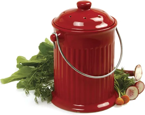 Miniatura 2 de Norpro Contenedor de compost de cerámica de 1 galón, rojo