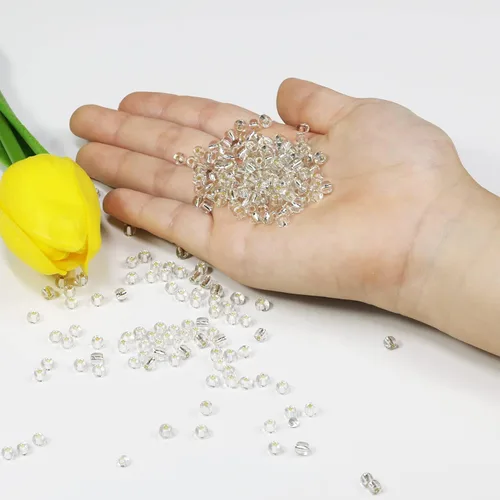 Miniatura 7 de Cuentas de semillas doradas transparentes de 4 mm al por mayor para hacer joyas, 110 gramos, aproximadamente 1600 piezas, cuentas de vidrio 6/0