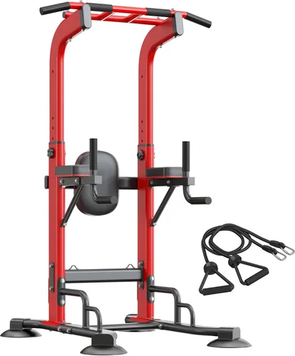 Miniatura 9 de SogesHome Barra de dominadas y estación de inmersión, equipo de gimnasio en casa ajustable resistente para entrenamiento de fuerza, barra de Negro