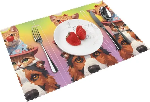 Miniatura 16 de Rectangular Placemats Set of 4, Heat Resistant Cartoon Banana Printed Kitchen Dining Table Mats