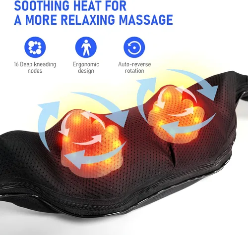 Miniatura 5 de Masajeador inalámbrico de cuello y hombros con calor, masajeador de espalda Shiatsu recargable para aliviar el dolor, almohada de masaje
