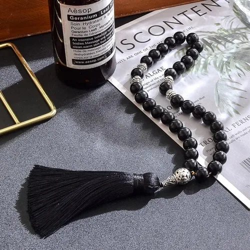 Miniatura 3 de Pulsera de 33 cuentas de oración con 33 cuentas de oración para hombres y mujeres, color ónix negro y amarillo (ojo de tigre de 0.394in)