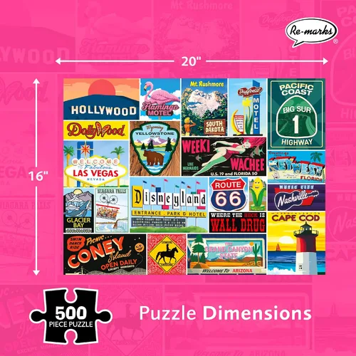 Miniatura 3 de Re-marks Road Trip Vintage Signs Rompecabezas de 500 piezas para todas las edades
