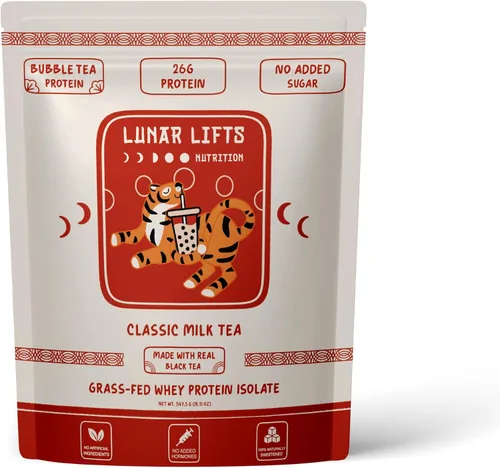 Lunar Lifts Nutrition Polvo de proteína Boba de té con leche clásico | Aislado de proteína de suero | 0.92 oz de proteína de suero de leche en polvo