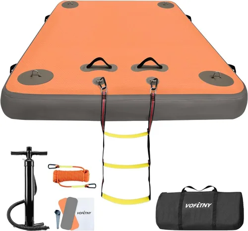 Miniatura 8 de VOFiTNY Muelle flotante inflable, plataforma flotante para lagos, flotadores de lago para adultos, tapete de balsa para isla para lago, playa