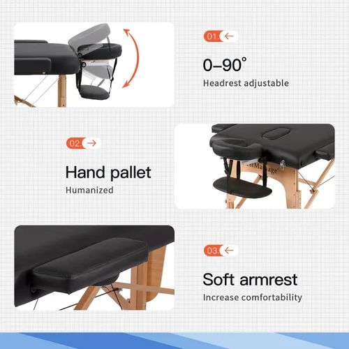 Miniatura 6 de BestMassage Cama de Masaje Portátil Mesa de Masaje de 28 Pulgadas de Ancho Cama de Pestañas Altura Ajustable Cuero PU 2 Plegable con Bolsa Oxford