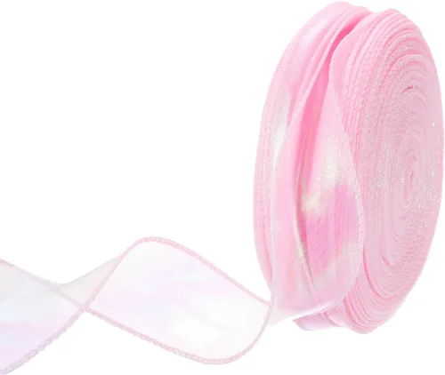 Miniatura 79 de MECCANIXITY - Cinta de organza con cable de 1 1/2" de ancho, brillante, transparente, con brillo irisado en tonos pastel, cinta de gasa para Beige