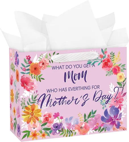 Miniatura 8 de WRAPAHOLIC Bolsa de regalo grande para el día de la madre de 13 pulgadas con papel de seda, color rosa intenso con texto en inglés "You're Exactly