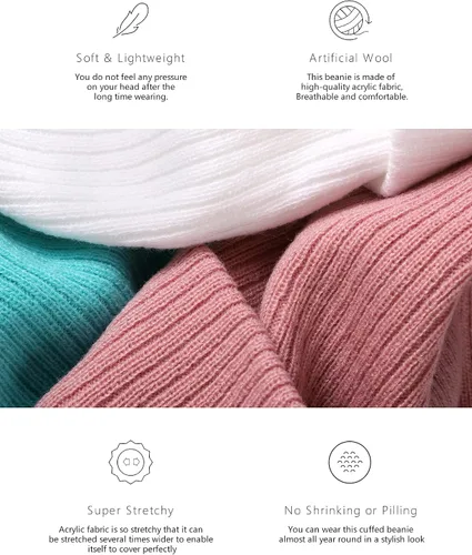 Miniatura 5 de Gorro de punto de invierno con puños para mujer gorro de reloj suave tejido clásico elástico cálido para hombre