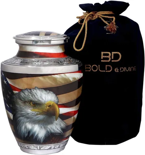 Miniatura 7 de Bold & Divine Urnas de cremación patrióticas y veteranas de la bandera estadounidense para cenizas humanas y hombres adultos Urna decorativa