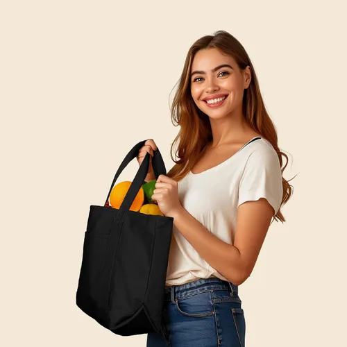 Miniatura 4 de DALIX - Bolsa de compras de lona y algodón de 50cm en color liso (edición exclusiva), Negro), ST-064-Black