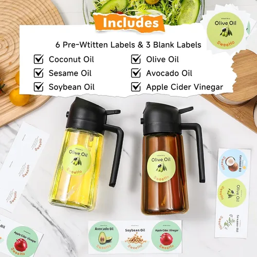 Miniatura 5 de Pulverizador de aceite para cocinar, rociador de aceite de oliva de cocina de 15.9 fl oz y dispensador de aceite 2 en 1, botella de aceite de vidrio