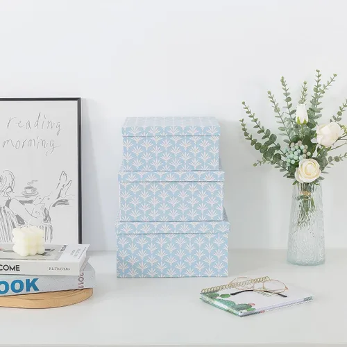 Miniatura 2 de Soul & Lane Juego de 3 cajas decorativas con tapas, cuadradas de 28 cm x 28 cm, de cartón anidadas para decoración del hogar en azul, cajas
