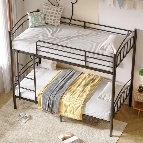 Miniatura 8 de Alohappy Base de cama individual sobre individual, convertible a 2 camas individuales separadas, marco de cama de metal con escalera extraíble