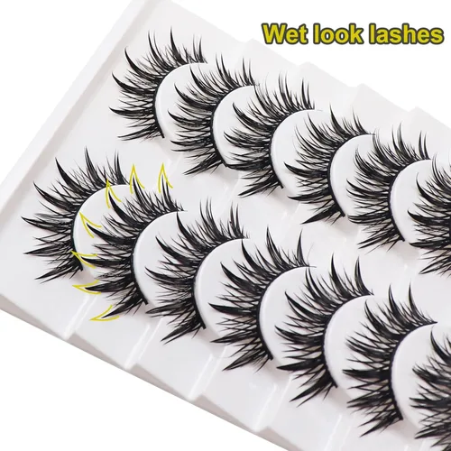 Miniatura 3 de Losha Pestañas postizas Wispy Wet Look Manga, aspecto natural, 0.709 in, pestañas postizas de anime, 10 pares de pestañas postizas hechas a mano (02)