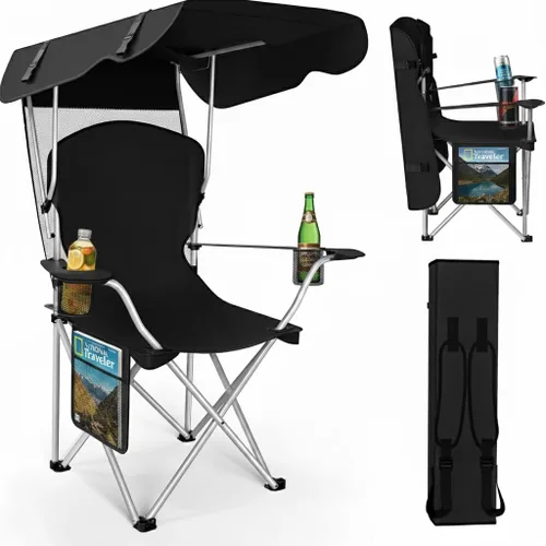 Sillas de camping plegables portátiles con toldo, silla de playa para adultos, resistente a la intemperie de 600D Oxford Cloth, silla de camping con