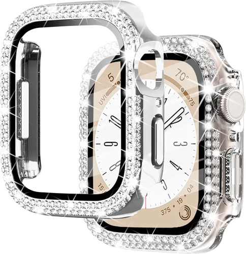 Miniatura 24 de NewWays Paquete de 2 carcasas brillantes para Apple Watch, 1.496 pulgadas, Series 3, 2, 1, diamantes de imitación de cristal con diamantes