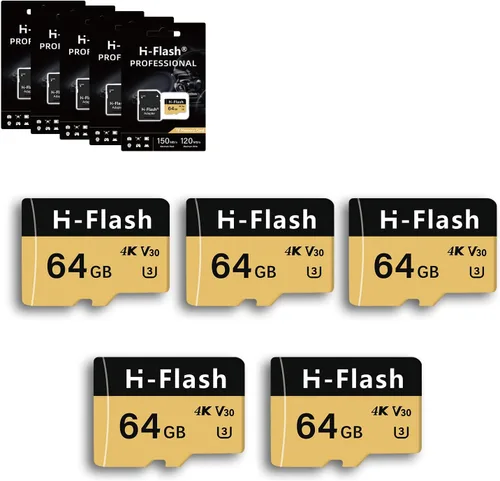 Tarjeta TF de 64 GB U3 V30 4K, paquete de 5, tarjeta de memoria de alta velocidad de hasta 150 MB/s, tarjeta de memoria TF de alta velocidad con