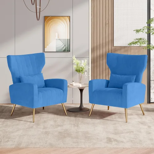 Miniatura 8 de Nalupatio Sillas decorativas de terciopelo, moderno sillón con respaldo alto con almohada lumbar, sillón tapizado de respaldo alto con patas de Beige