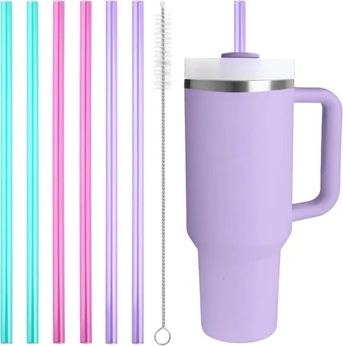 Popote de repuesto compatible con vaso Stanley Quencher de 40 onzas, popotes reutilizables extra largos de 12 pulgadas para vasos de 40 onzas,