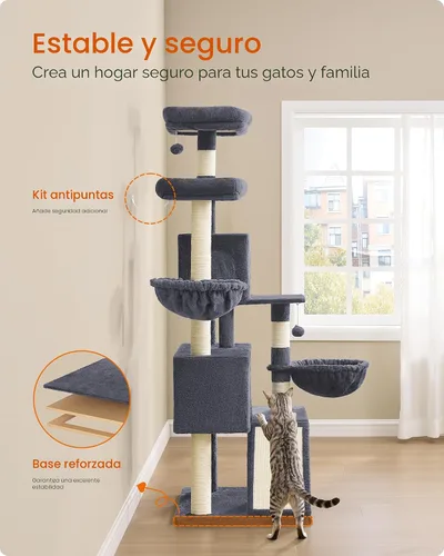 Miniatura 6 de Feandrea Árbol para gatos, torre para gatos de 68.5 pulgadas de alto, condominio de felpa de varios niveles con percha grande, postes rascadores