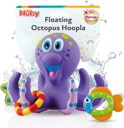 Nuby Pulpo morado flotante con 3 anillos de hoopla interactivo juguete de baño