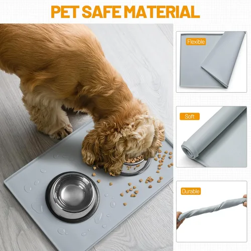 Miniatura 5 de Hubulk Tapete de alimentación para perros, 100% impermeable, mantel individual de silicona de grado alimenticio para tazones de comida y agua