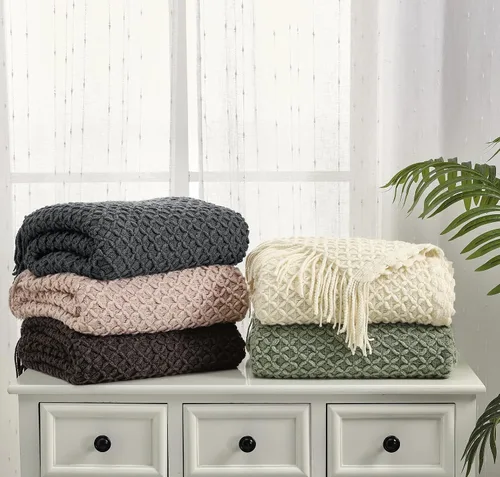 Miniatura 5 de CREVENT Manta de punto bohemio de granja para sofá, silla, cama, decoración del hogar, suave, cálida, acogedora, ligera para primavera, verano